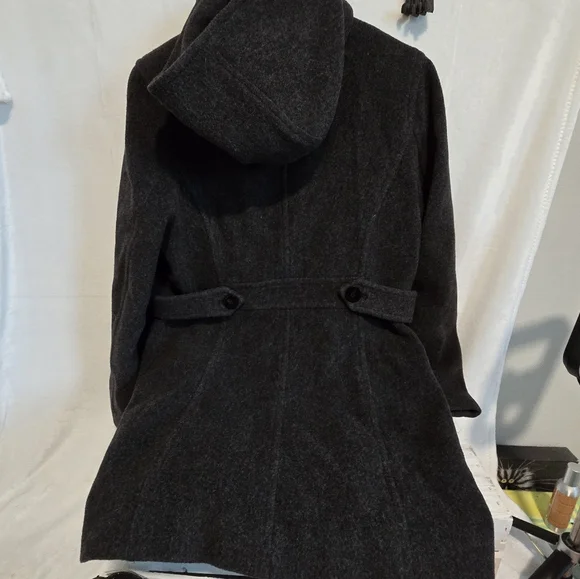 London Fog Womens Winter Wool Pea Coat Sz Med Dark Gray/Black W/ Hood - Picture 4 of 6
